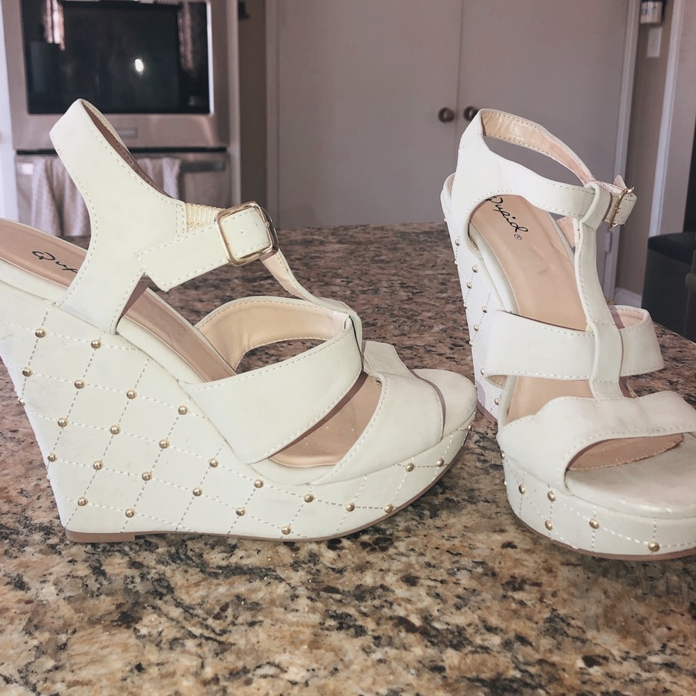 Cream wedge heels